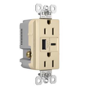 PASS AND SEYMOUR TR15USBACI USB Charger Receptacle, Tamper Resistant, 15A, 125V, Ivory | CH3YTL