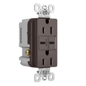 PASS AND SEYMOUR TR15USBCC USB Charger Receptacle, Tamper Resistant, Dual USBC, 15A, 125V, Brown | CH3YTC