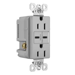 PASS AND SEYMOUR TR15USBCCGRY USB Charger Receptacle, Tamper Resistant, Dual USBC, 15A, 125V, Gray | CH3YTD