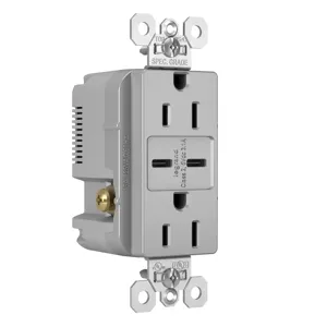 PASS AND SEYMOUR TR15USBCCGRY USB Charger Receptacle, Tamper Resistant, Dual USBC, 15A, 125V, Gray | CH3YTD