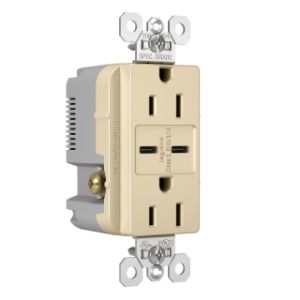 PASS AND SEYMOUR TR15USBCCI USB Charger Receptacle, Tamper Resistant, Dual USBC, 15A, 125V, Ivory | CH3YTE