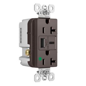 PASS AND SEYMOUR TR20HUSBAC USB Charger Receptacle, Tamper Resistant, 20A, 125V, Brown | CH3ZHJ