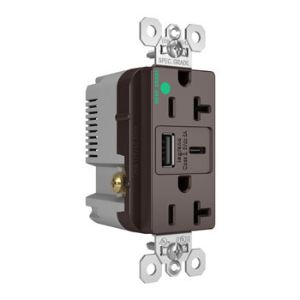 PASS AND SEYMOUR TR20HUSBAC6 USB Charger Receptacle, Tamper Resistant, Fast Charging, 20A, 125V, Brown | CH3ZJR