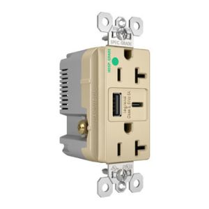 PASS AND SEYMOUR TR20HUSBAC6I USB Charger Receptacle, Tamper Resistant, Fast Charging, 20A, 125V, Ivory | CH3ZJT
