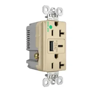 PASS AND SEYMOUR TR20HUSBAC6I USB Charger Receptacle, Tamper Resistant, Fast Charging, 20A, 125V, Ivory | CH3ZJT