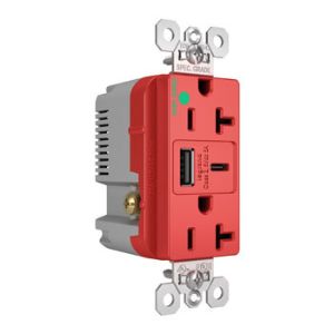 PASS AND SEYMOUR TR20HUSBAC6RED USB Charger Receptacle, Tamper Resistant, Fast Charging, 20A, 125V, Red | CH3ZJZ