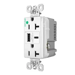 PASS AND SEYMOUR TR20HUSBAC6W USB Charger Receptacle, Tamper Resistant, Fast Charging, 20A, 125V, White | CH3ZJV