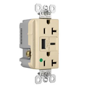 PASS AND SEYMOUR TR20HUSBACI USB Charger Receptacle, Tamper Resistant, 20A, 125V, Ivory | CH3ZHK