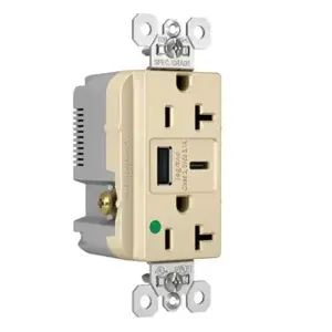 PASS AND SEYMOUR TR20HUSBACI USB Charger Receptacle, Tamper Resistant, 20A, 125V, Ivory | CH3ZHK