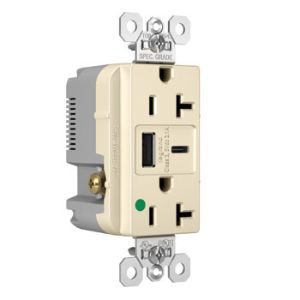 PASS AND SEYMOUR TR20HUSBACLA USB Charger Receptacle, Tamper Resistant, 20A, 125V, Light Almond | CH3ZHL