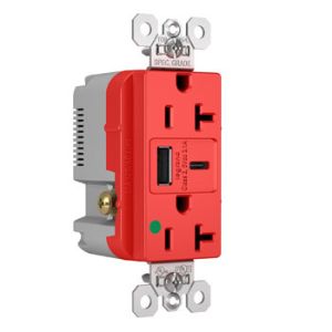 PASS AND SEYMOUR TR20HUSBACRED USB Charger Receptacle, Tamper Resistant, 20A, 125V, Red | CH3ZHR