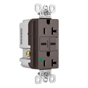 PASS AND SEYMOUR TR20HUSBCC USB Charger Receptacle, Tamper Resistant, Dual USBC, 20A, 125V, Brown | CH3ZHD