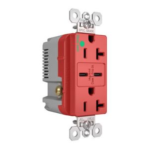 PASS AND SEYMOUR TR20HUSBCC6RED USB Charger Receptacle, Tamper Resistant, Fast Charging, 20A, 125V, Red | CH3ZJX