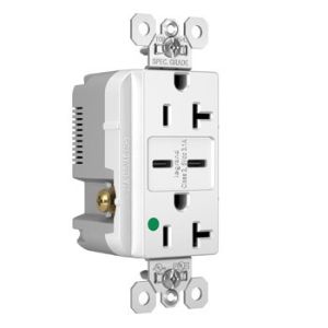 PASS AND SEYMOUR TR20HUSBCCW USB Charger Receptacle, Tamper Resistant, Dual USBC, 20A, 125V, White | CH3ZHG