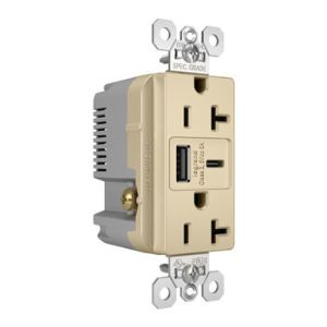 PASS AND SEYMOUR TR20USBAC6I USB Charger Receptacle, Tamper Resistant, Fast Charging, 20A, 125V, Ivory | CH3ZKM