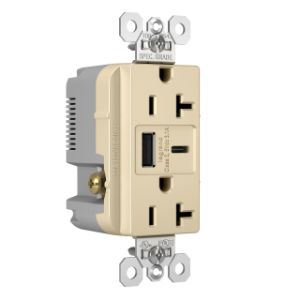 PASS AND SEYMOUR TR20USBACI USB Charger Receptacle, Tamper Resistant, 20A, 125V, Ivory | CH3ZJE