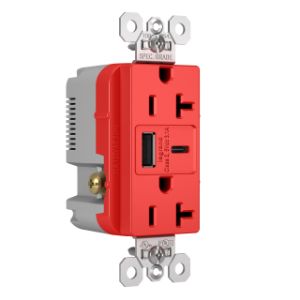PASS AND SEYMOUR TR20USBACRED USB Charger Receptacle, Tamper Resistant, 20A, 125V, Red | CH3ZJH