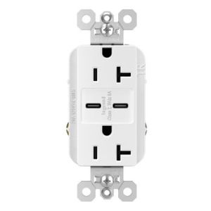 PASS AND SEYMOUR TR20USBCC6W USB Charger Receptacle, Tamper Resistant, Fast Charging, 20A, 125V, White | CH3ZKH