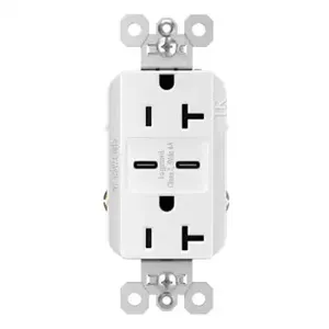 PASS AND SEYMOUR TR20USBCC6W USB Charger Receptacle, Tamper Resistant, Fast Charging, 20A, 125V, White | CH3ZKH