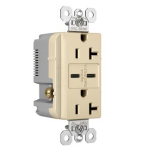 PASS AND SEYMOUR TR20USBCCI USB Charger Receptacle, Tamper Resistant, Dual USBC, 20A, 125V, Ivory | CH3ZHW