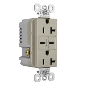 PASS AND SEYMOUR TR20USBCCNI USB Charger Receptacle, Tamper Resistant, Dual USBC, 20A, 125V | CH3ZHY