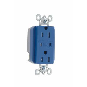 PASS AND SEYMOUR TR5262-BLSP Extra Heavy Duty Duplex Receptacle, Tamper Resistant, Surge Protective Blue | CH4LGK