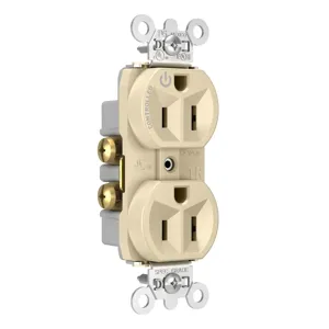 PASS AND SEYMOUR TR5262-CHI Hard Use Duplex Receptacle, Spec Grade, Plug Load controllable, 15A, 125V, Ivory | CH4DJW