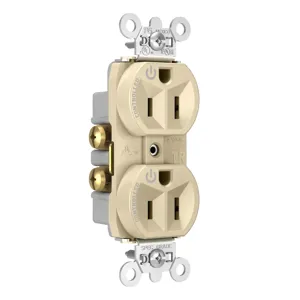 PASS AND SEYMOUR TR5262CDI Hard Use Duplex Receptacle, Spec Grade, Plug Load controllable, 15A, 125V, Ivory | CH4DJX