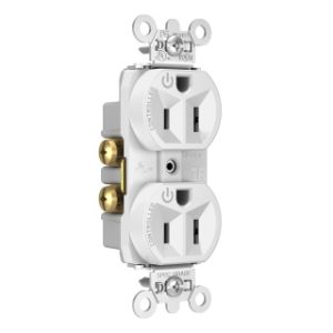 PASS AND SEYMOUR TR5262CDW Hard Use Duplex Receptacle, Spec Grade, Plug Load controllable, 15A, 125V, White | CH4DKA