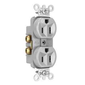 PASS AND SEYMOUR TR5262CHGRY Hard Use Duplex Receptacle, Spec Grade, Plug Load controllable, 15A, 125V, Gray | CH4DJV