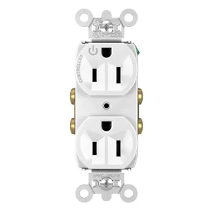 PASS AND SEYMOUR TR5262CHW Hard Use Duplex Receptacle, Spec Grade, Plug Load controllable, 15A, 125V, White | CH4DKB