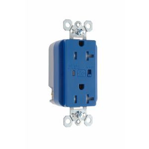 PASS AND SEYMOUR TR5362-BLSP Extra Heavy Duty Duplex Receptacle, Tamper Resistant, Surge Protective Blue | CH4LGL