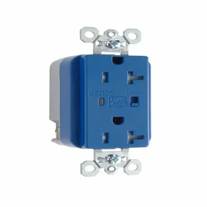 PASS AND SEYMOUR TR5362-BLSP Extra Heavy Duty Duplex Receptacle, Tamper Resistant, Surge Protective Blue | CH4LGL