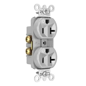 PASS AND SEYMOUR TR5362CDGRY Hard Use Duplex Receptacle, Spec Grade, Plug Load controllable, 20A, 125V, Gray | CH4DKJ