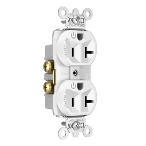 PASS AND SEYMOUR TR5362CDW Hard Use Duplex Receptacle, Spec Grade, Plug Load controllable, 20A, 125V, White | CH4DKQ