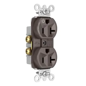 PASS AND SEYMOUR TR5362CH Hard Use Duplex Receptacle, Spec Grade, Plug Load controllable, 20A, 125V, Brown | CH4DKF