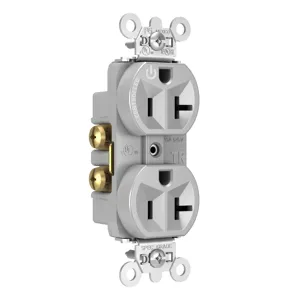 PASS AND SEYMOUR TR5362CHGRY Hard Use Duplex Receptacle, Spec Grade, Plug Load controllable, 20A, 125V, Gray | CH4DKH