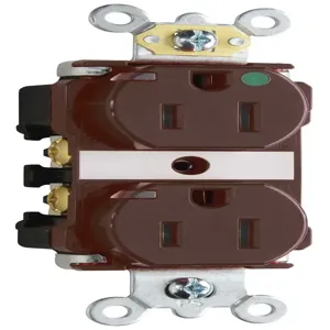 PASS AND SEYMOUR TR8200-HPI Heavy Duty Duplex Receptacle, Hospital Grade, Power Indicating, 15A, Brown | CH3YVQ