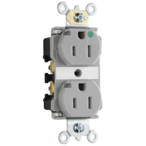 PASS AND SEYMOUR TR8200-HPIGRY Heavy Duty Duplex Receptacle, Hospital Grade, Power Indicating, 15A, Gray | CH3YVR