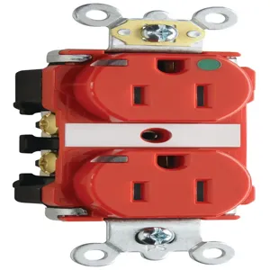 PASS AND SEYMOUR TR8200-HPIRED Heavy Duty Duplex Receptacle, Hospital Grade, Power Indicating, 15A, Red | CH3YVV