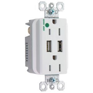 PASS AND SEYMOUR TR8200HUSBW USB Charger Receptacle, Tamper Resistant, Duplex, 15A, White | CH4EBG