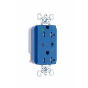 PASS AND SEYMOUR TR8300-BLSP Extra Heavy Duty Duplex Receptacle, Hospital Grade, Surge Protective, Blue | CH4LKJ