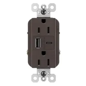 PASS AND SEYMOUR WRTR15USBAC6 USB Charger Receptacle, Tamper Resistant, Fast Charging, 15A, 125V | CH3YUR