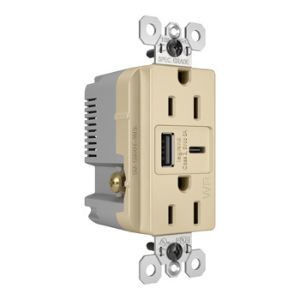 PASS AND SEYMOUR WRTR15USBAC6LA USB Charger Receptacle, Tamper Resistant, Fast Charging, 15A, 125V, Light Almond | CH3YUU