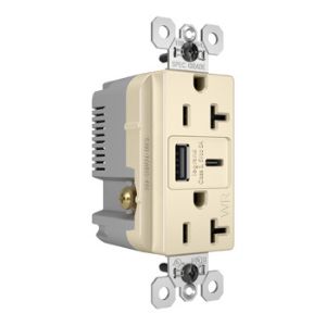 PASS AND SEYMOUR WRTR20USBAC6LA USB Charger Receptacle, Tamper Resistant, Fast Charging, 20A, 125V, Light Almond | CH3ZKW