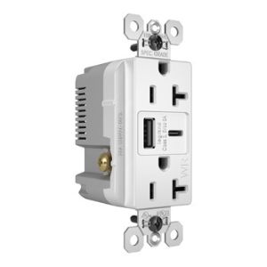 PASS AND SEYMOUR WRTR20USBAC6W USB Charger Receptacle, Tamper Resistant, Fast Charging, 20A, 125V | CH3ZKX