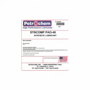 PETROCHEM SYNCOMP PAO-46-005 Compressor Oil, 5 Gal, Pail, 15 Sae Grade, 46 Iso Viscosity Grade, 134 Viscosity Index | CT7QCE 45VF94