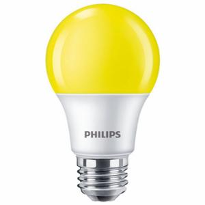PHILIPS 8A19/LED/YELLOW/P/ND 120V 4/1FB LED Bulb, A, A19, Medium Screw, Medium Screw, 40W INC, 3000K, 8 W Watts, 60 lm, LED | CT7RKD 54YP60