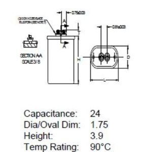 PHILIPS ADVANCE MD2409-100 Capacitor, Oil Filled, 480 VAC, 24 Microfarad, 1000W | AC9LVC 3HHH1