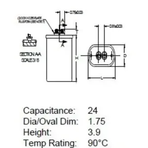 PHILIPS ADVANCE MD2409-100 Capacitor, Oil Filled, 480 VAC, 24 Microfarad, 1000W | AC9LVC 3HHH1